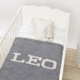 Light grey blanket & cream name