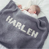 Light grey blanket & cream name