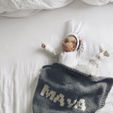 Dark gray blanket & cream name