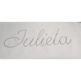 Hand embroidered name cushion