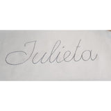 Hand embroidered name cushion