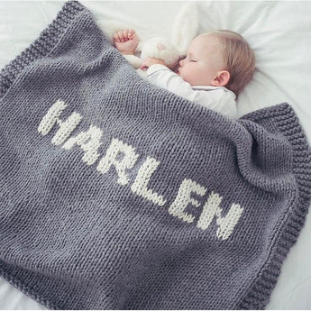 Light grey blanket & cream name