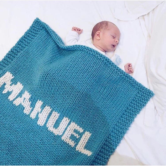 Turquoise blanket & cream name