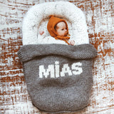Light grey blanket & cream name